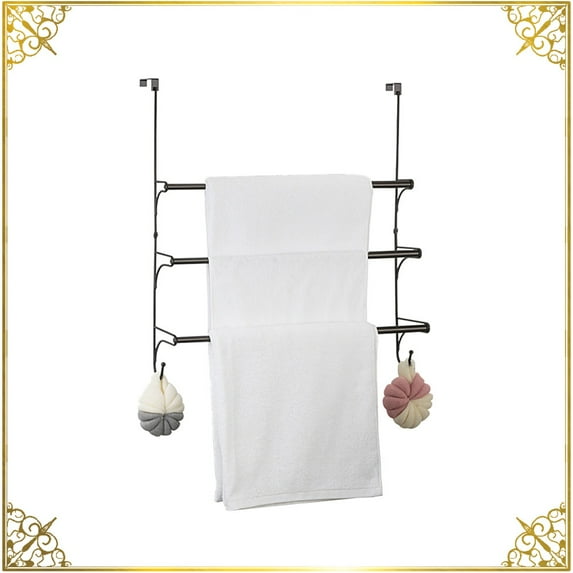 Auledio 3 Tier Metal Towel Rack Organizer Retractable Over the Door Rack with Hooksfor Storage of Towels, Washcloths, Bronze