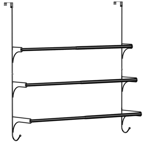 Auledio 3 Tier Over the Door Towel Rack with Hooks Durable Metal Towel Drying Racks for Bathroom (Black)