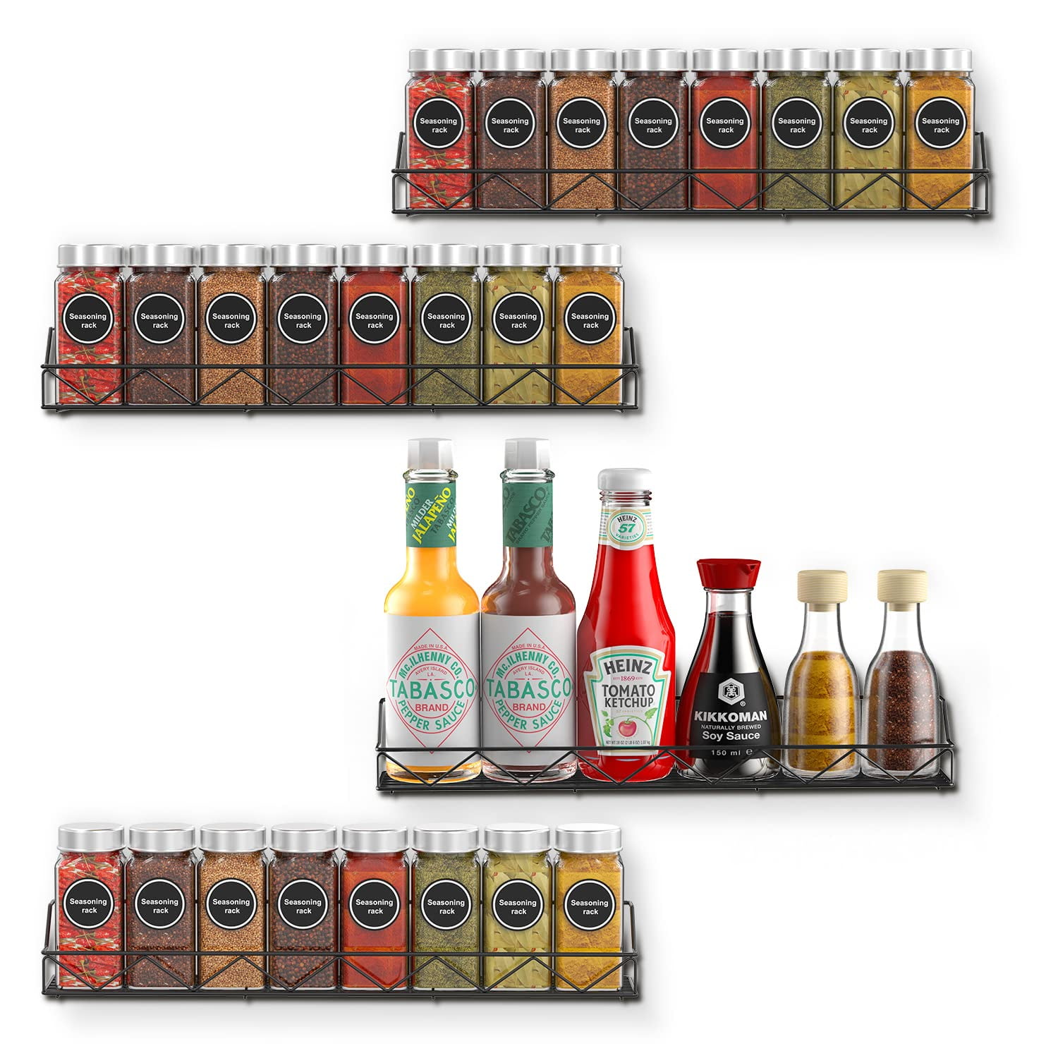 Auledio 4 Pack Metal Wire Spice Rack Wall Mount Seasoning Jars Shelf ...