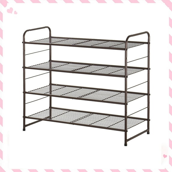 Auledio 4-Tier Metal Shoe Rack,Stackable and Freestanding Storage Organizer for Entryway Closet Bedroom ,Bronze