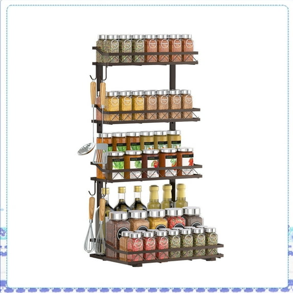 Auledio 4 Tier Metal Spice Rack Freestanding Seasoning Jars Shelf for Kitchen Countertop , Bronze