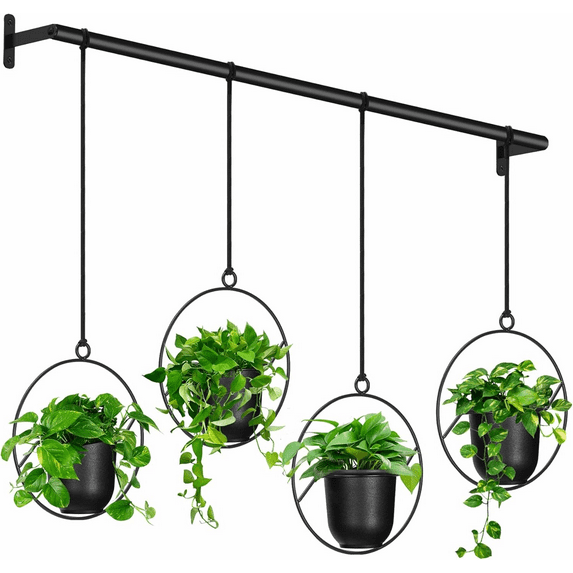 Auledio 4pcs Metal Hanging Planters, Indoor Metal Plant Home Storage Accessories Hanger with Plastic Pots