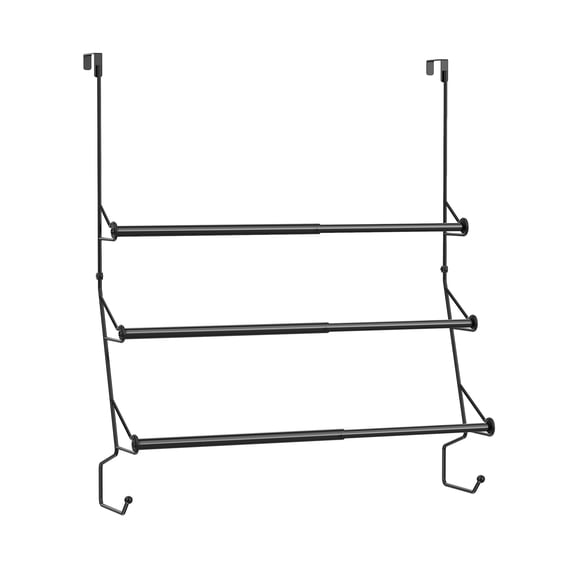 Auledio Adjustable Over The Door Triple Towel Rack with Hooks, Towel Bar Hanger for Bathroom, Black