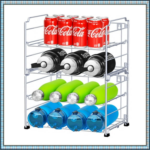 Auledio Adjustable Water Bottle Organizer Holder, 2-Tier (2 Pack) Stackable Water Bottle Storage Rack for Kitchen Countertop Pantry Cabinet, Silver