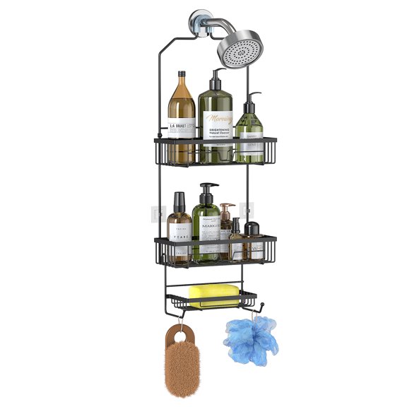 Auledio Bathroom Hanging Shower Caddy Organizer with Hooks, SUS201 Stainless Steel Shower Caddy Over Shower Head, 3-Shelf Storage Rack for Shampoo, Soap, and Razor