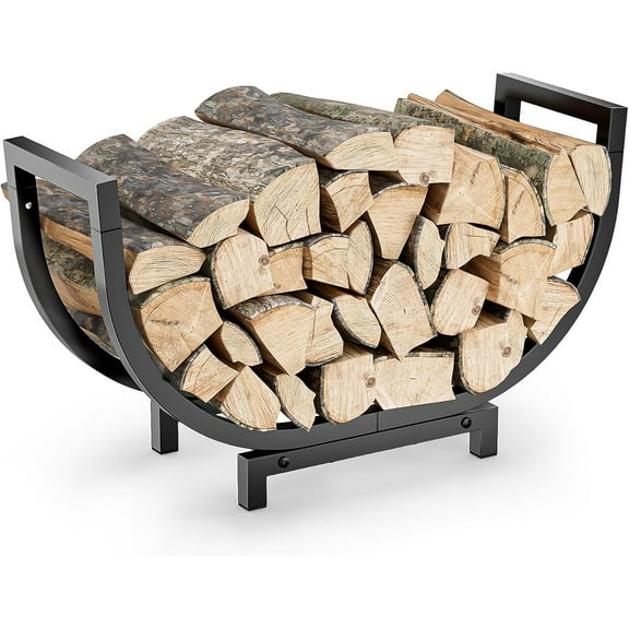 Auledio Firewood Rack Heavy Duty Firewood Log Holder for Fireplace Indoor/Outdoor Fire Wood Storage Log Rack, Black