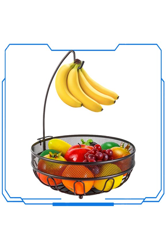 Metal Fruit Basket Bowls with Banana Tree, Freestanding Fruit Organizerfor Kitchen, Bronze