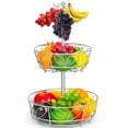 thumbnail image 1 of Auledio Fruit Basket for Kitchen Counter, Durable Fruit Bowl With Triple Banana Holder (Silver), 1 of 7