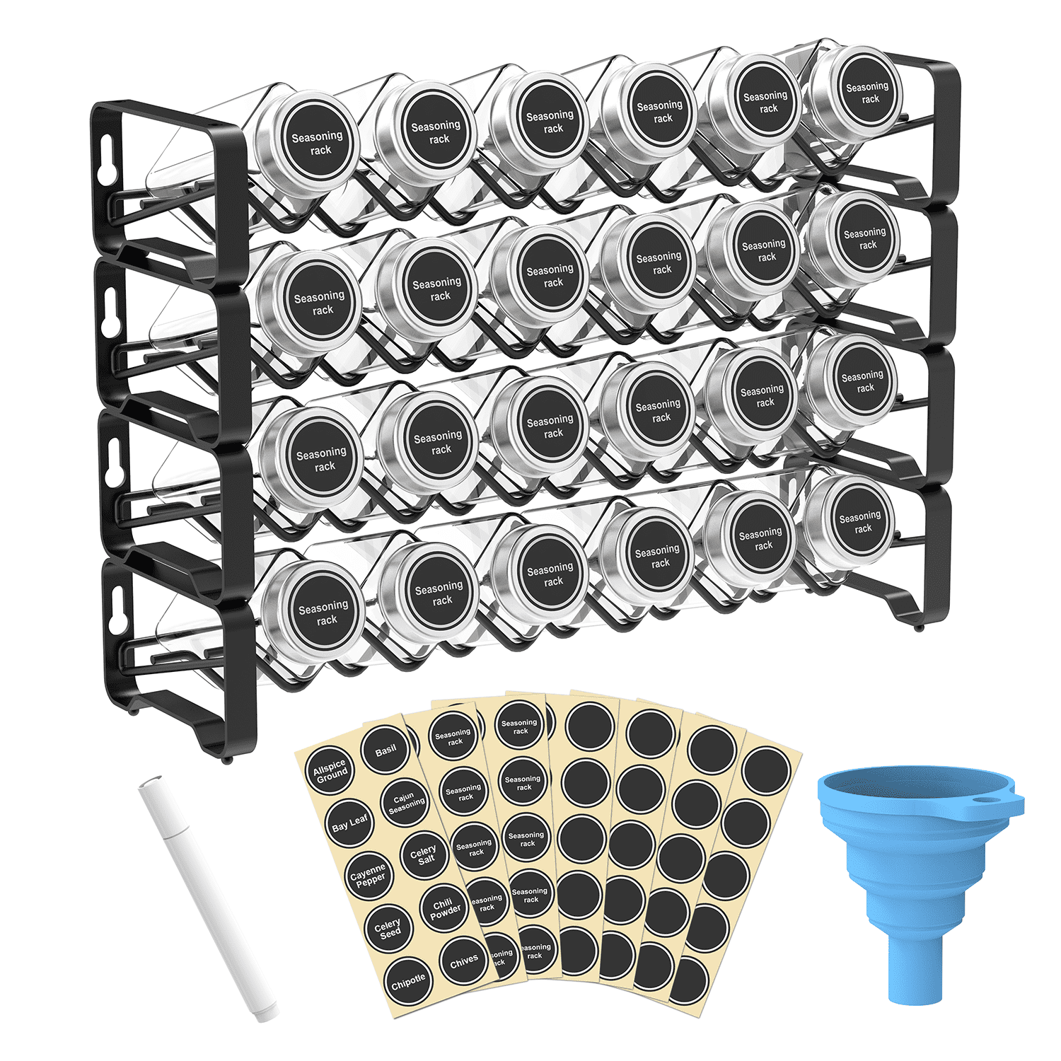 https://i5.walmartimages.com/seo/Auledio-Houseware-4-Tier-Metal-Spice-Rack-with-24-Empty-Spice-Jars-80-Spice-Labels-Marker-and-Funnel-Black_f35c36bc-1a86-49e5-a0ff-c314747ba1f8.d3e1400cfa43137c732a681689936411.png