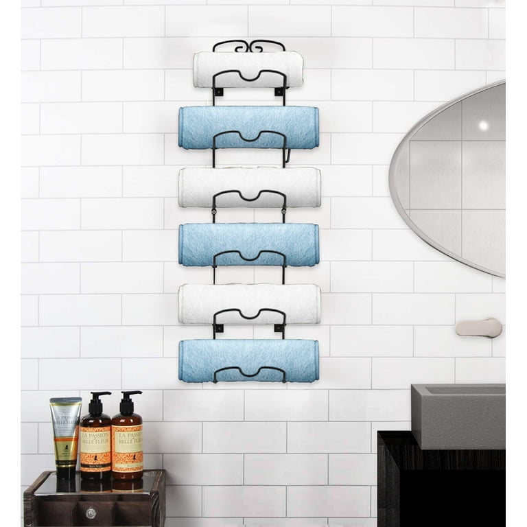 Bathroom Towel Rack Wall Mount Storage for Bath Towels Solid Metal Organizer  