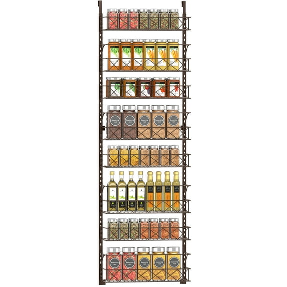 Auledio Over Door Pantry Organizer Rack, Adjustable 8 Tier Baskets Closet Organizer Spice Rack for Kitchen Pantry Door - Bronze