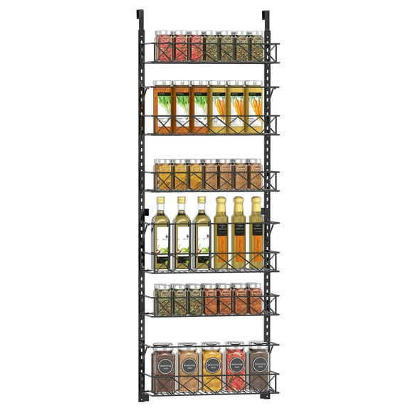 Auledio Over The Door Storage Organizer, 6 Tier Adjustable Spice Rack Organizer for Kitchen Pantry (Black)