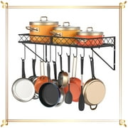 Auledio Pot Rack Wall-Mounted Cookware Organizer with 10pcs Hooks for Kitchen in Bronze