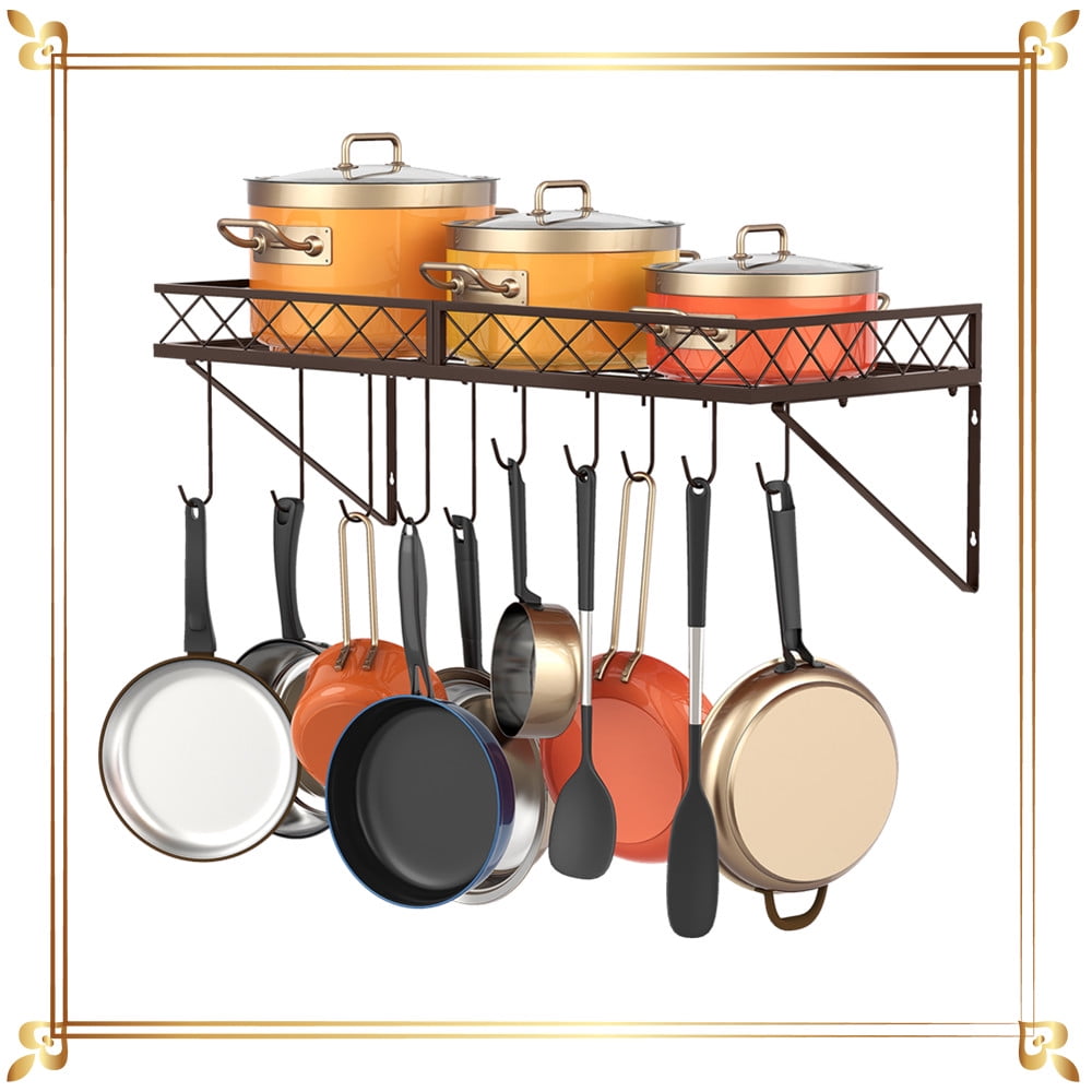 Auledio Pot Rack Wall-Mounted Cookware Organizer with 10pcs Hooks for  Kitchen in Bronze 