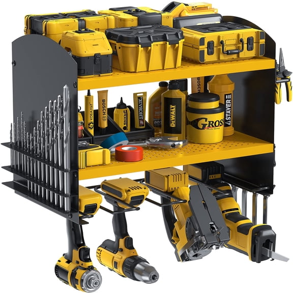 Auledio Power Tool Organizer, 4 Drill Holder Wall Mount,Heavy Duty Metal Tool Shelf, Storage Rack for Garage Organization, Heavy Duty Metal Tool Shelf，Yellow