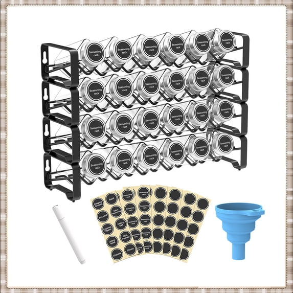 Auledio Spice Rack Organizer with 24 Empty Spice Jars 80 Labels and Funnel Complete SetFreestanding or Wall Mount for Kitchen Countertop in Black