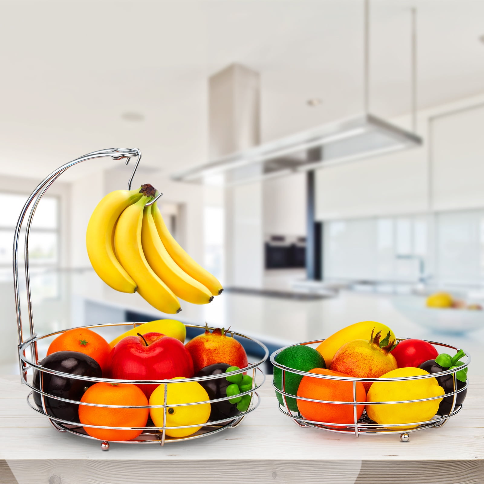 Auledio Tier Detachable Fruit basket with Banana Hanger, Fruit Bowl for  Kitchen Counter, Hanging Storage Baskets for Organizing（Chorme）