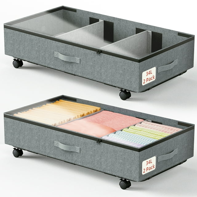 Auledio Under Bed Storage Containers with Wheels, 2 Pack UnderBed Shoe