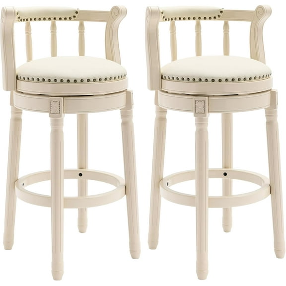 Aulife 2pcs Bar Stools Genuine Leather Counter Height barstool Wooden Swivel kitchen Stool with Footrest for Kitchen Dining Room