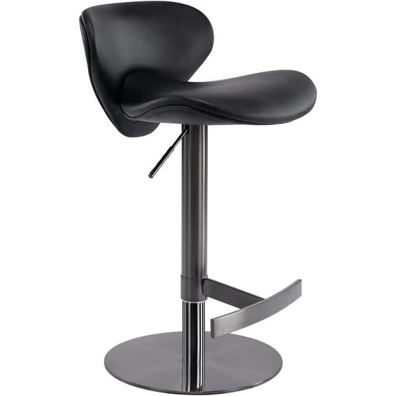 Aulife Bar Stools Adjustable Stainless Steel Swivel Barstools Modern Synthetic Leather Upholstered Bar Chair with Back&Footrest for Bar Kitchen Counter Black 1PC