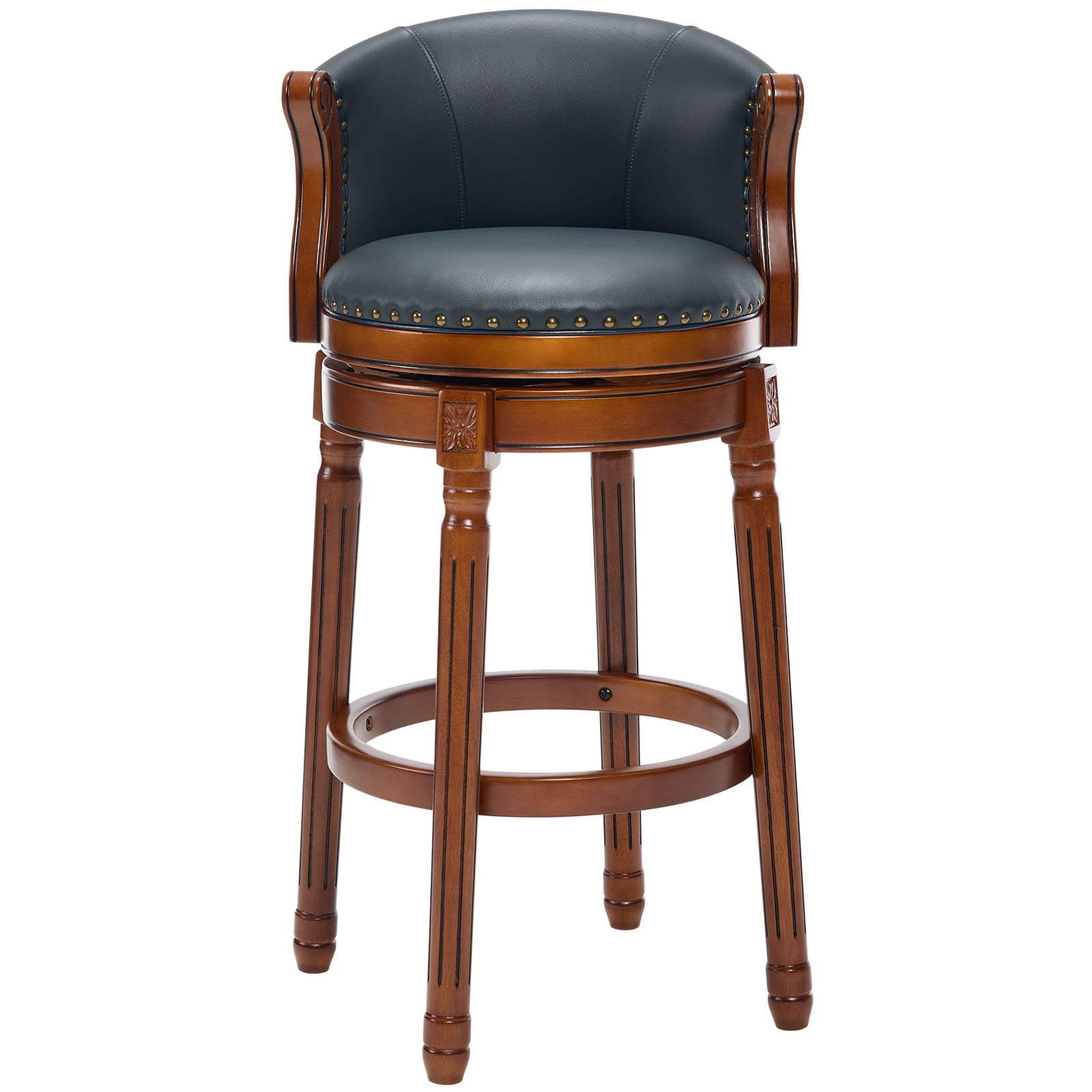 Aulife Bar Stools Counter Height Rubber Wood Swivel Barstools with Back & Footrest-Genuine Leather Upholstered Bar Chair for Bar, Kitchen, Dining Room