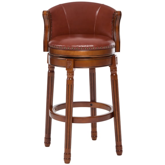 Aulife Bar Stools Counter Height Rubber Wood Swivel Barstools with Back & Footrest-Genuine Leather Upholstered Bar Chair for Bar, Kitchen, Dining Room