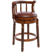 Aulife Bar Stools Genuine Leather Counter Height barstool Wooden Swivel kitchen Stool with Footrest for Kitchen Dining Room(brown seat, Counter-26" seat height)