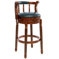 Aulife Bar Stools Genuine Leather Counter Height barstool Wooden Swivel kitchen Stool with Footrest for Kitchen Dining Room(navy seat, Counter-29.5" seat height)