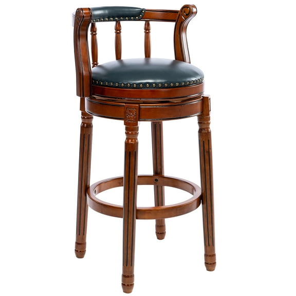 Aulife Bar Stools Genuine Leather Counter Height barstool Wooden Swivel kitchen Stool with Footrest for Kitchen Dining Room(navy seat, Counter-29.5" seat height)