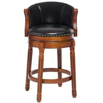 Aulife Bar Stools Genuine Leather Counter Height barstool Wooden Swivel kitchen Stool with Footrest for Kitchen Dining Room Black