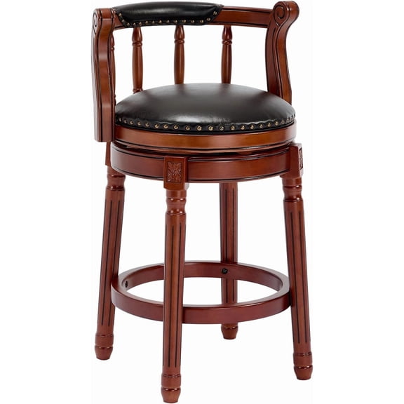 Aulife Bar Stools Genuine Leather Counter Height barstool Wooden Swivel kitchen Stool with Footrest for Kitchen Dining Room