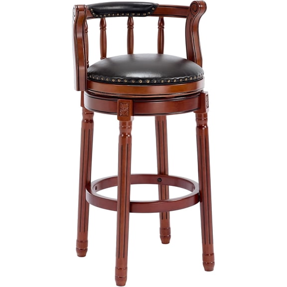 Aulife Bar Stools Genuine Leather Counter Height barstool Wooden Swivel kitchen Stool with Footrest for Kitchen Dining Room