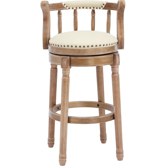 Aulife Bar Stools Genuine Leather Counter Height barstool Wooden Swivel kitchen Stool with Footrest for Kitchen Dining Room