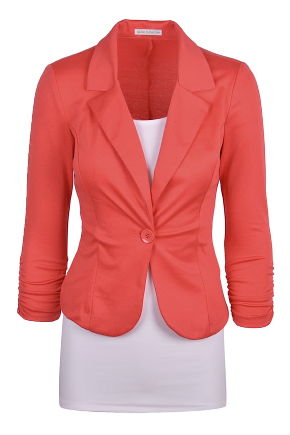 aulin collection women's casual work solid color knit blazer coral medium