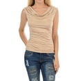 thumbnail image 1 of Aulin? Collection Womens Career Solid Color Ruched Cowl Neck Casual Blouse Top Khaki 1X, 1 of 3