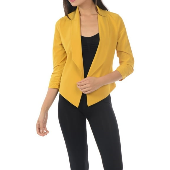 Auliné Collection Womens Casual Lightweight 3/4 Sleeve Fitted Open Blazer