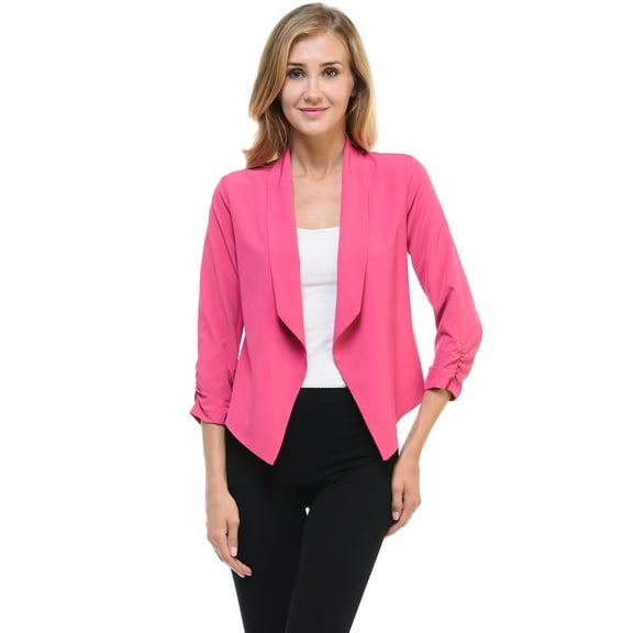 Auliné Collection Womens Casual Lightweight 3/4 Sleeve Fitted Open Blazer