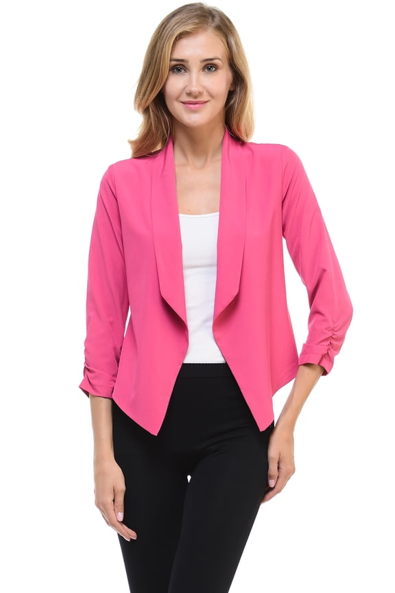 Auliné Collection Womens Casual Lightweight 3/4 Sleeve Fitted Open Blazer