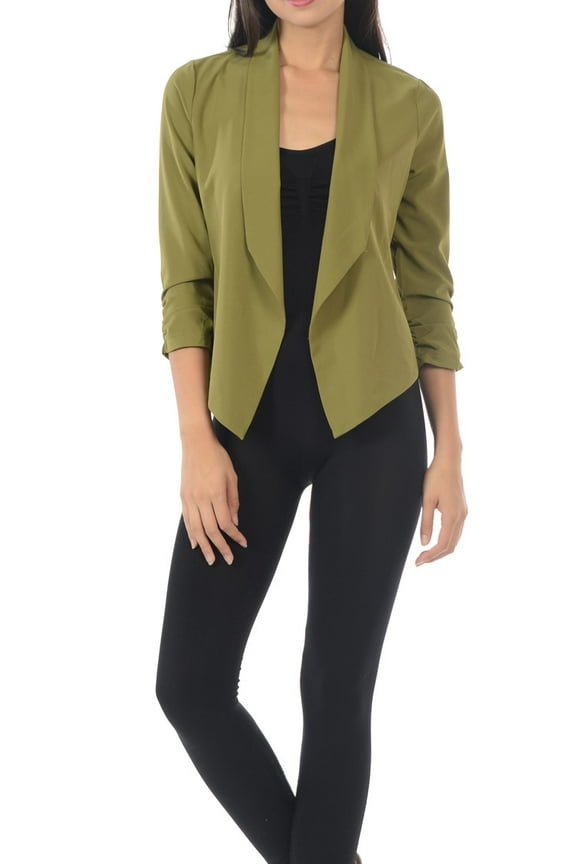 Auliné Collection Womens Casual Lightweight 3/4 Sleeve Fitted Open Blazer
