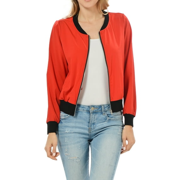 Auliné Collection Womens Fashion Color Zip Up Lightweight Bomber Jacket