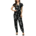 thumbnail image 1 of Auliné Collection Womens Short Cap Sleeve V-Neck Long Pants Romper Jumpsuit - Monochrome Floral L/XL, 1 of 5