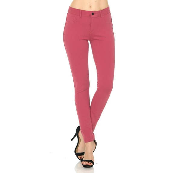 Auliné Collection Womens Solid Slim Fit Color Skinny Stretchy Ponte Pants Rose Pink 3X