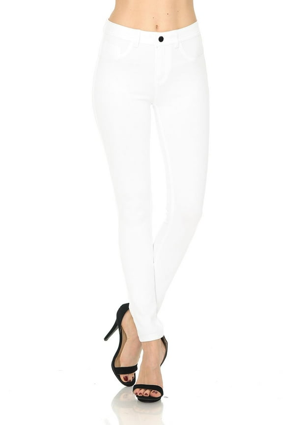 Auliné Collection Womens Solid Slim Fit Color Skinny Stretchy Ponte Pants White 3X