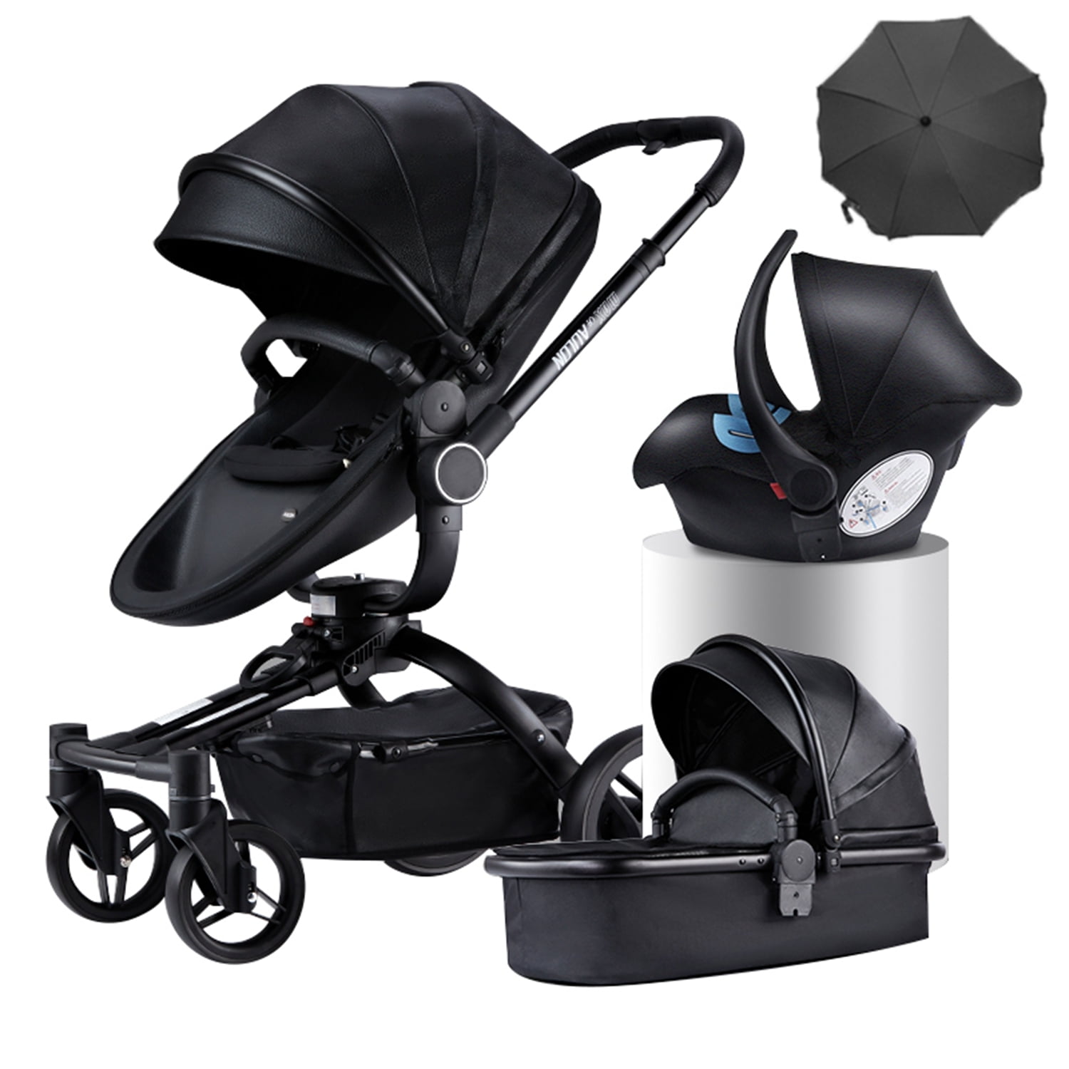 Aulon 3in1 Baby Stroller 360° Rotating Pram Unisex Travel System Stroller Combo Basket