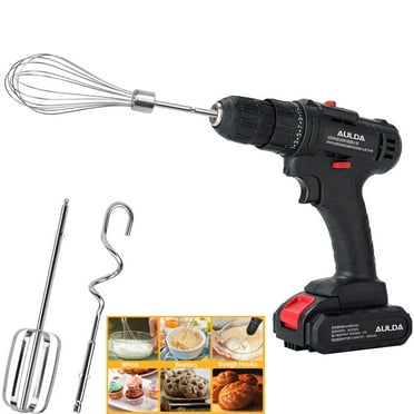 Aulonda Drill Hand Mixer,Cordless Hand Blender,Electric drill mixer with Stainless Steel Whisk, Dough Hook and Beater