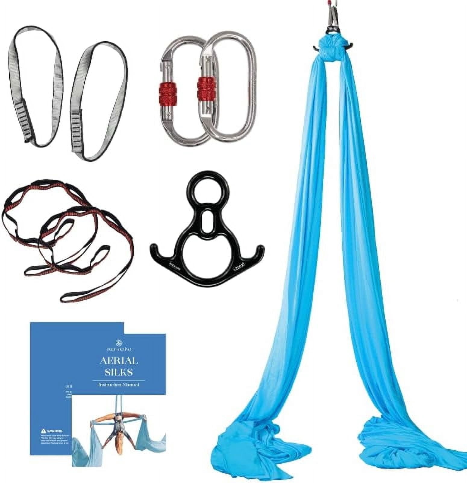 Aum Active Aerial Silks Yoga Sling Hammock Starter Kit - 9 Yd Tricot Fabric, Blue
