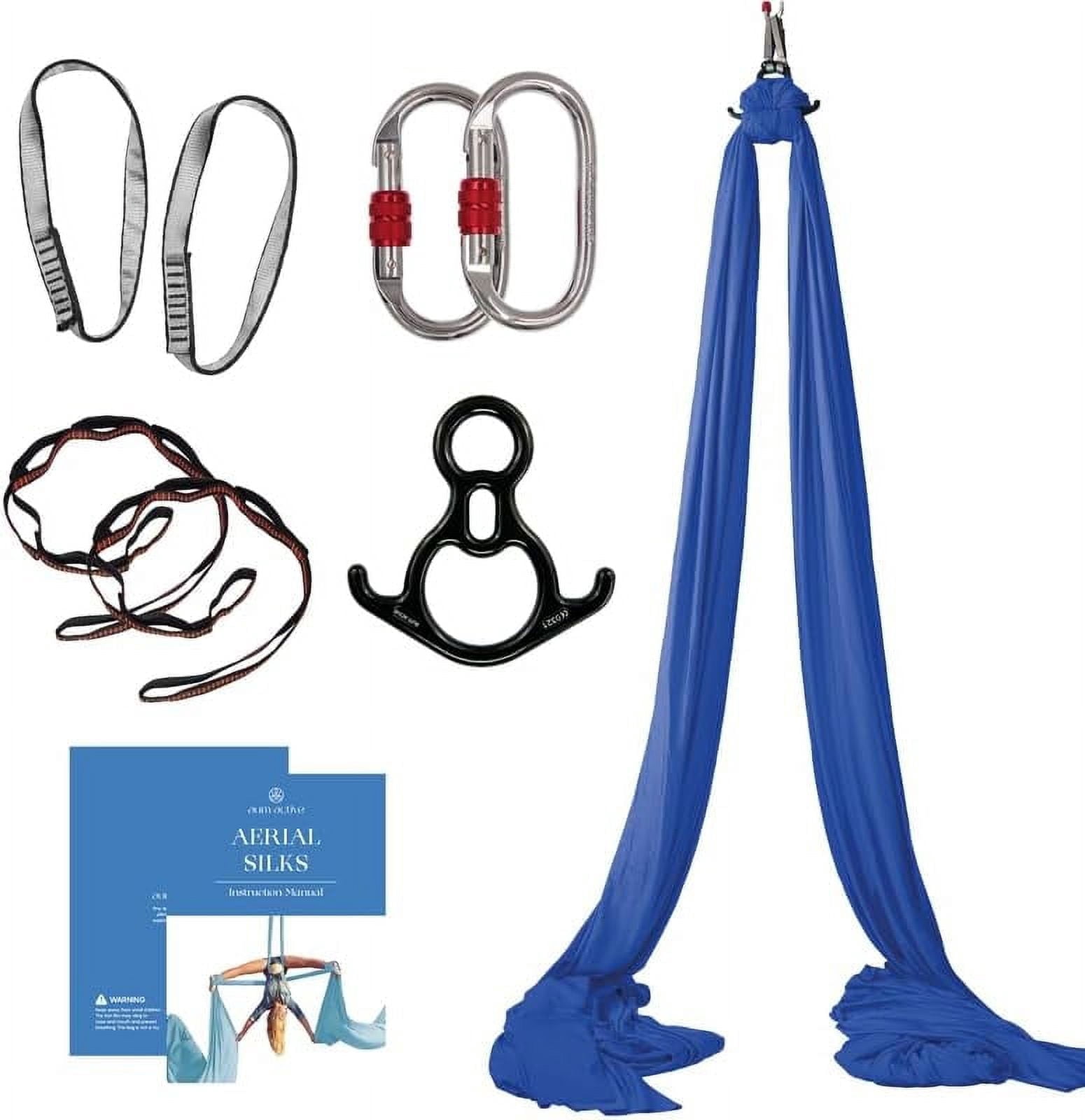 Aum Active Aerial Silks Yoga Sling Hammock Starter Kit - 9 Yd Tricot Fabric with Hardware & Guide