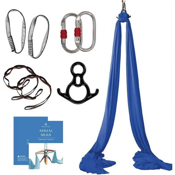 Aum Active Aerial Silks Yoga Sling Hammock Starter Kit - 9 Yd Tricot Fabric with Hardware & Guide