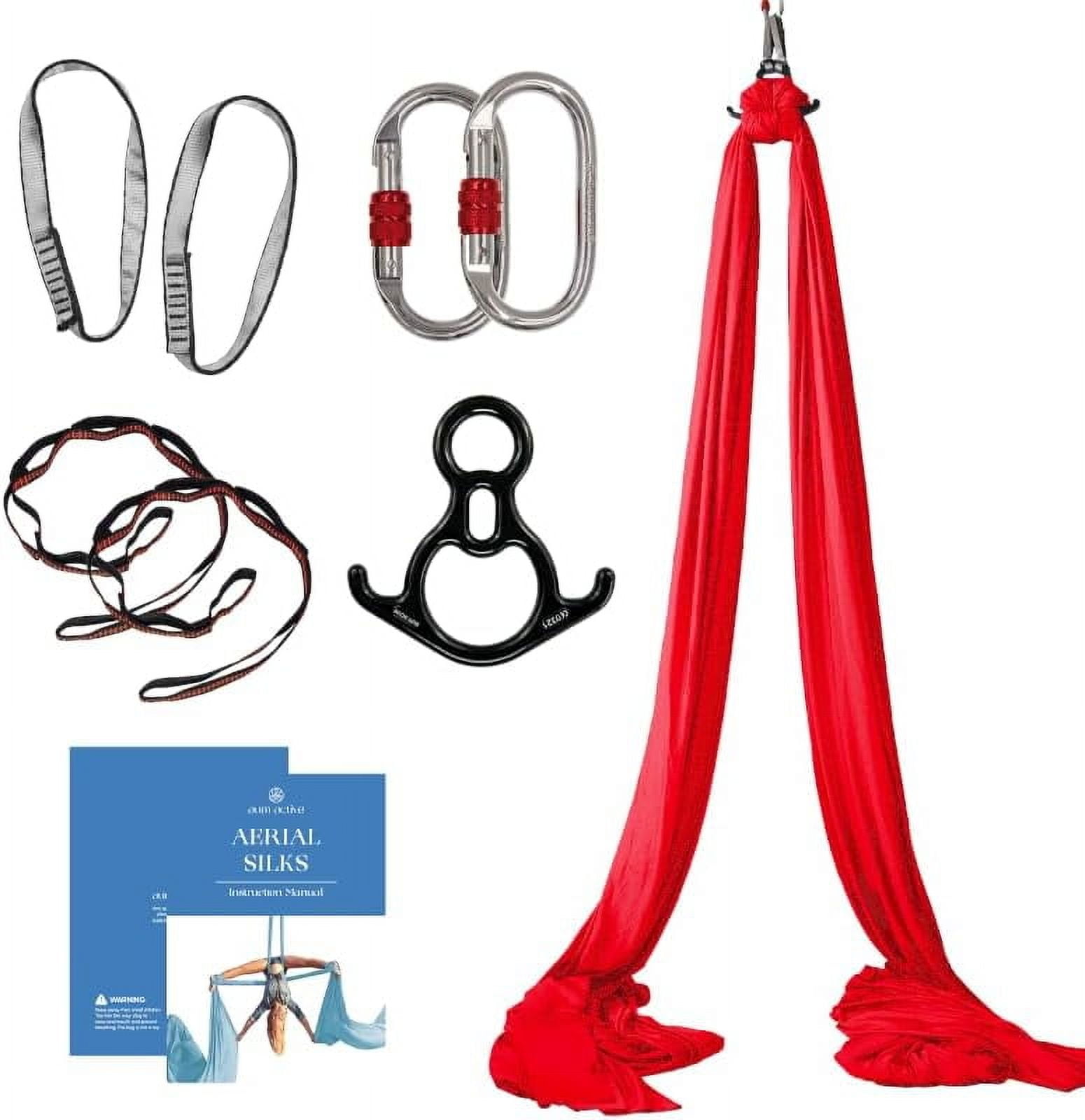 Aum Active Aerial Silks Yoga Sling Hammock Starter Kit - Tricot Fabric, 9 yd, Red