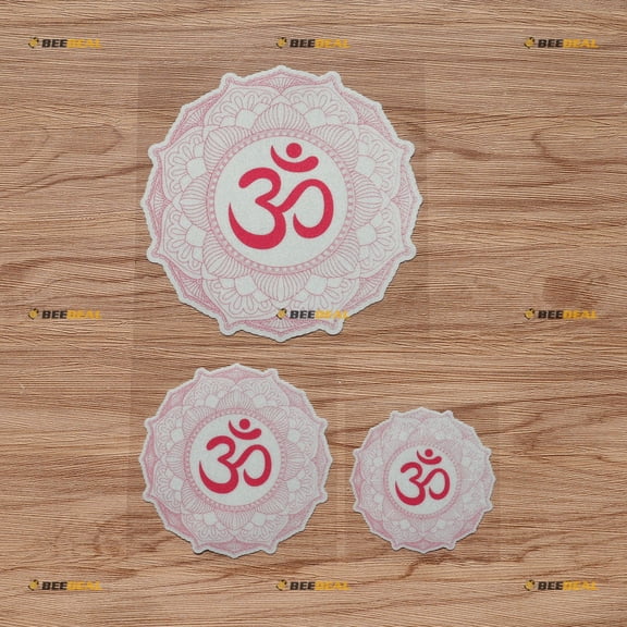 Aum Om Ohm Symbol Mandala Vinyl Decal Sticker - 3 Pack Reflective, 3 Inches, 4 Inches, 6 Inches - Round Pink Yoga for Car Laptop 08010